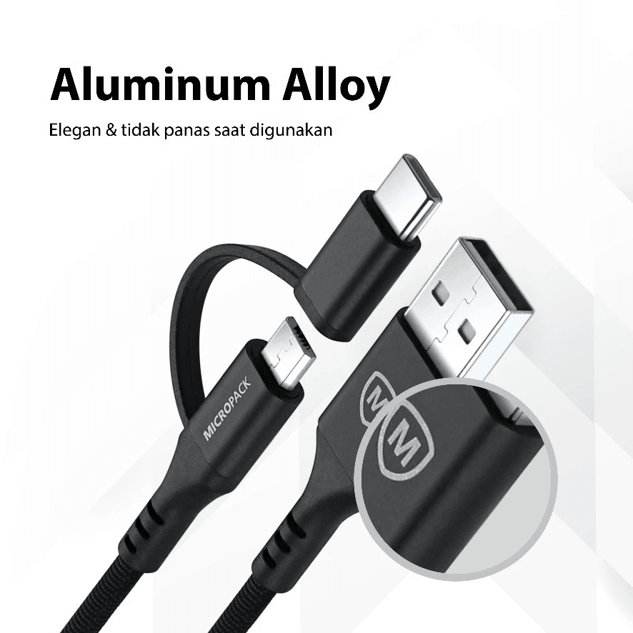 Micropack Cable USB-A to Micro & Type-C - Braided Kevlar - Combo 3-in-1 - Kabel 1,5 Meter - MC-AC13 - SFI Group - 3