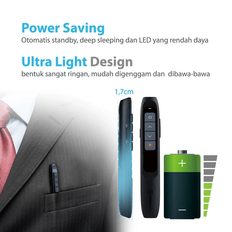 Micropack Wireless Presenter Pointer Lite - Red Laser - 100 Meter Laser Range - Multimedia Buttons - WPM-06 - SFI Group - 2