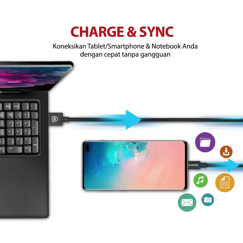 Micropack Charging Cable USB A to C - Fast Charging - Strong Kevlar Fiber - Thunder 5G - 1 Meter - MC-310C - SFI Group - 3