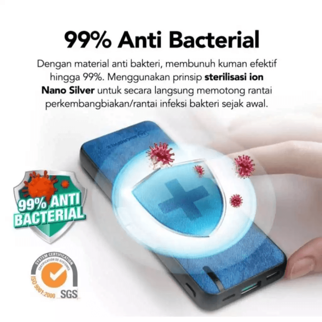 Micropack Powerbank 10.000 mAh - Anti-Bacterial - Fast Charging 22,5watt - Dual Charger - Power Bank 10000 mAh - PB-1020 - SFI Group - 3