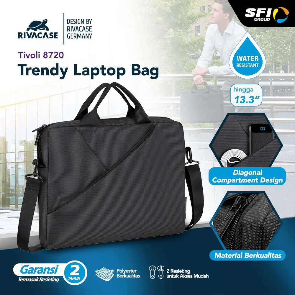 RIVACASE Tas Laptop Selempang Messenger Bag 13.3 Inch TIVOLI 8720 | GREY - SFI Group