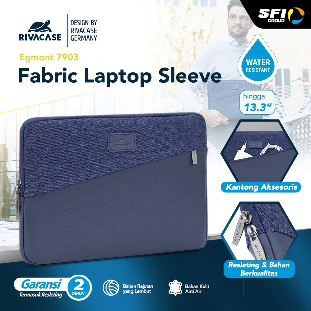 RIVACASE Pelindung Laptop Sleeve 13.3 Inch EGMONT 7903 | BLUE (4260403573402) - SFI Group