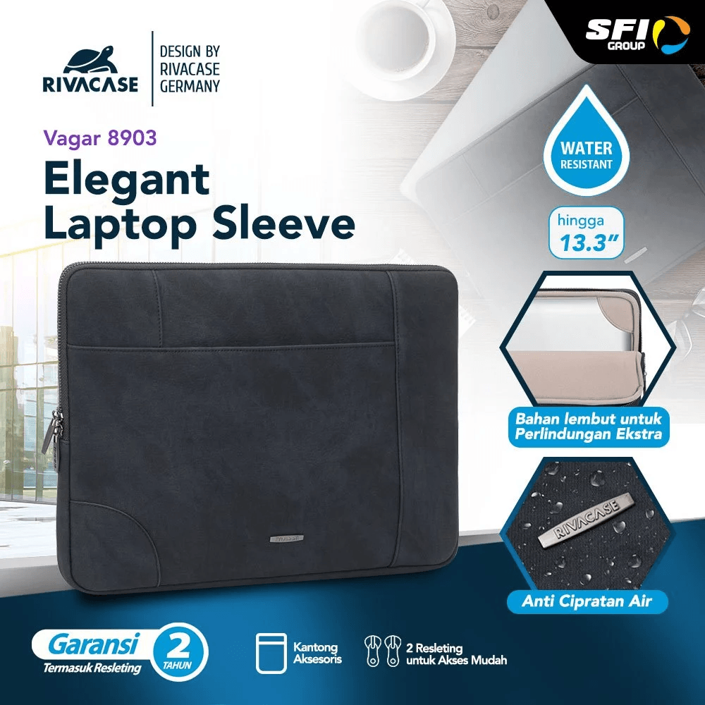 RIVACASE Pelindung Laptop Sleeve 13.3 Inch VAGAR 8903 | BLACK - SFI Group