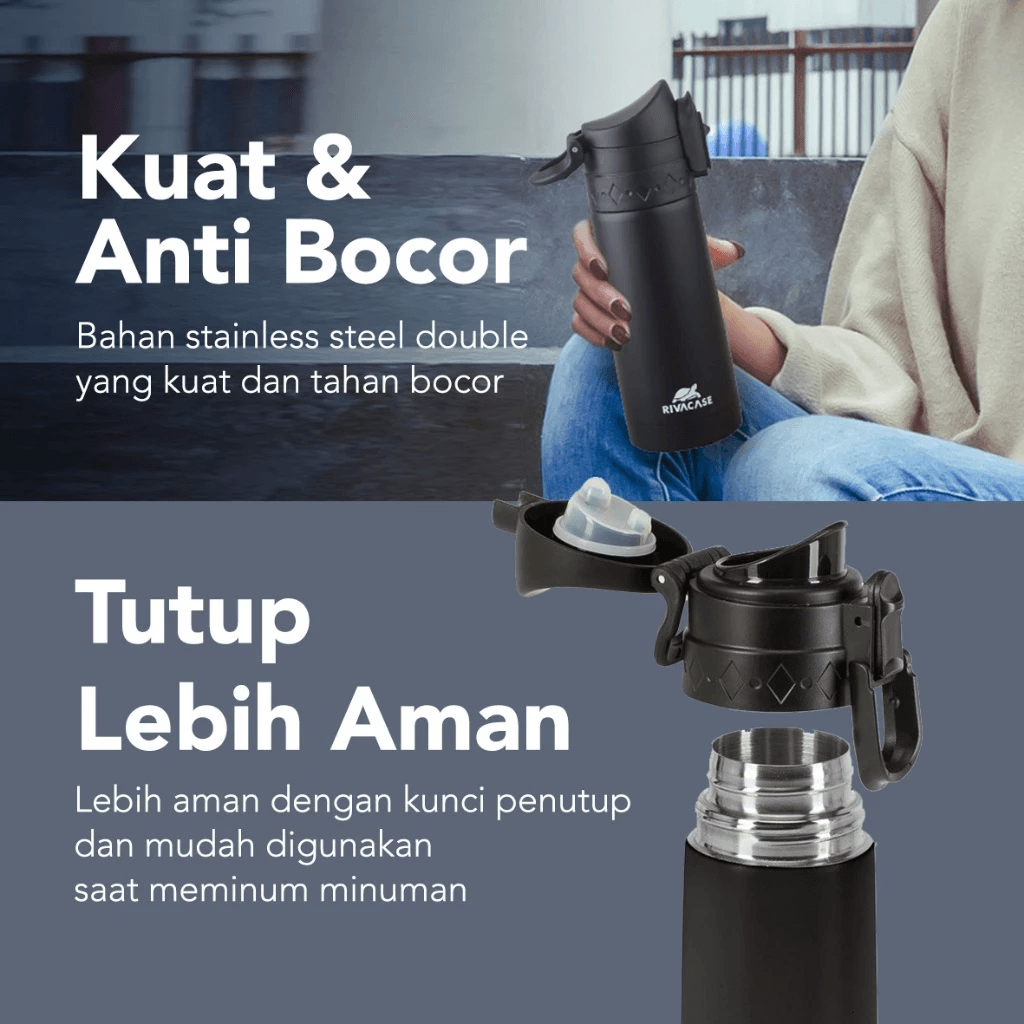 RIVACASE Botol Minum Stainless Tumblr Travel Mug 0.35L | Vintgar (90351BK) - Black - SFI Group - 4