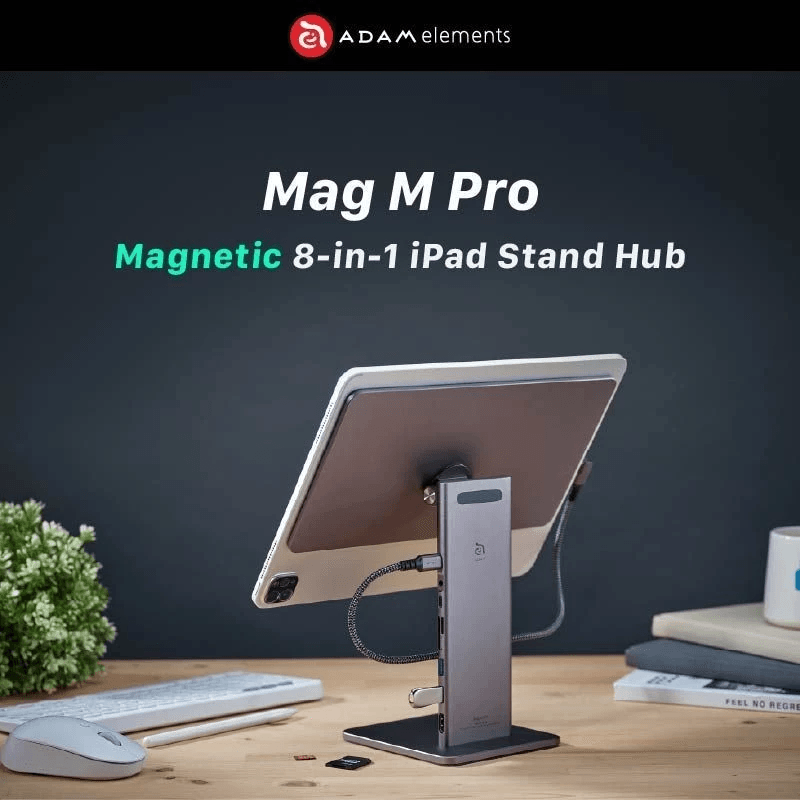 Adam Elements Data Converter 8-in-1 iPad Stand Hub - Mag M Pro 11 - Grey - AAPADMAGMP11GY - SFI Group - 2