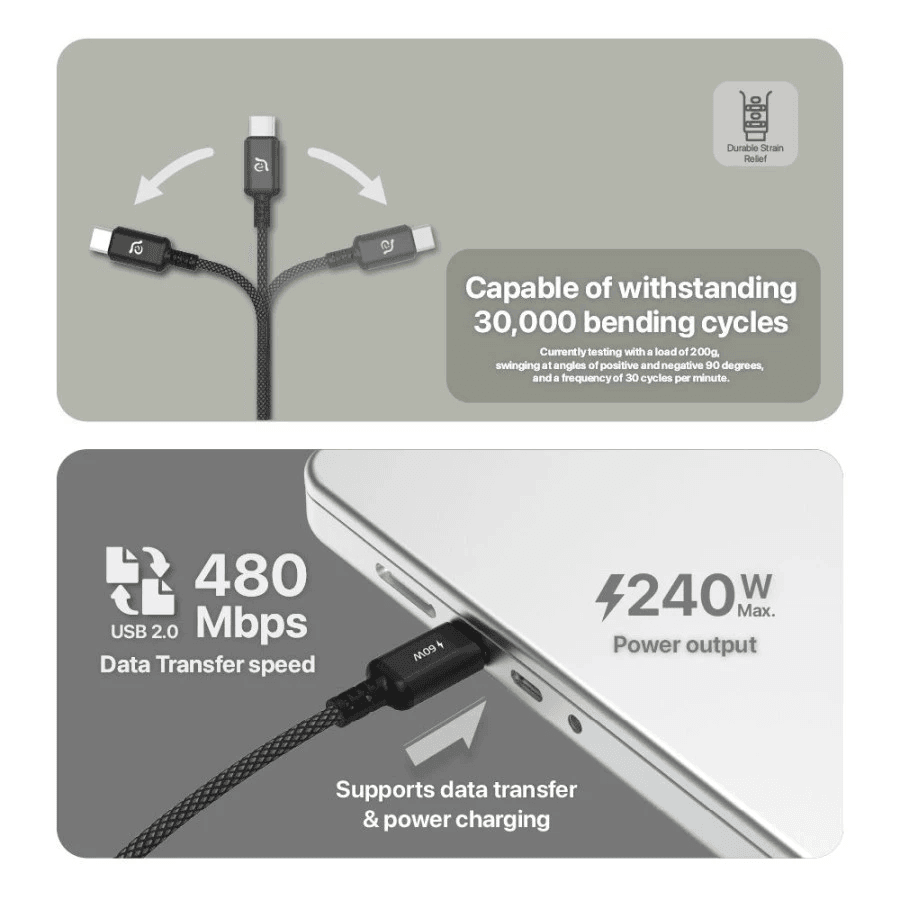 Adam Elements Cable Data USB-C to C 240W - Soft Braided 120cm/200cm - Kabel Charger - Casa P120/P200 - ACBADP120 - SFI Group - 3