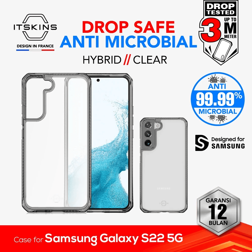 ITSKINS Case Samsung Galaxy S22 5G Hybrid Clear - Black Transparant (SGR0-HBMKC-BKTR) - SFI Group