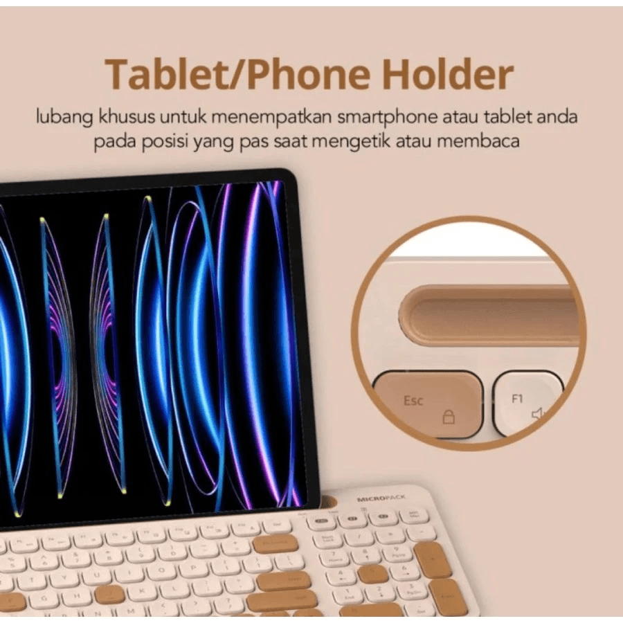 Micropack Keyboard Mouse Combo Wireless - Lifestyle - 2.4G + Bluetooth - iPad Stand - KM-238W-EN - SFI Group - 3