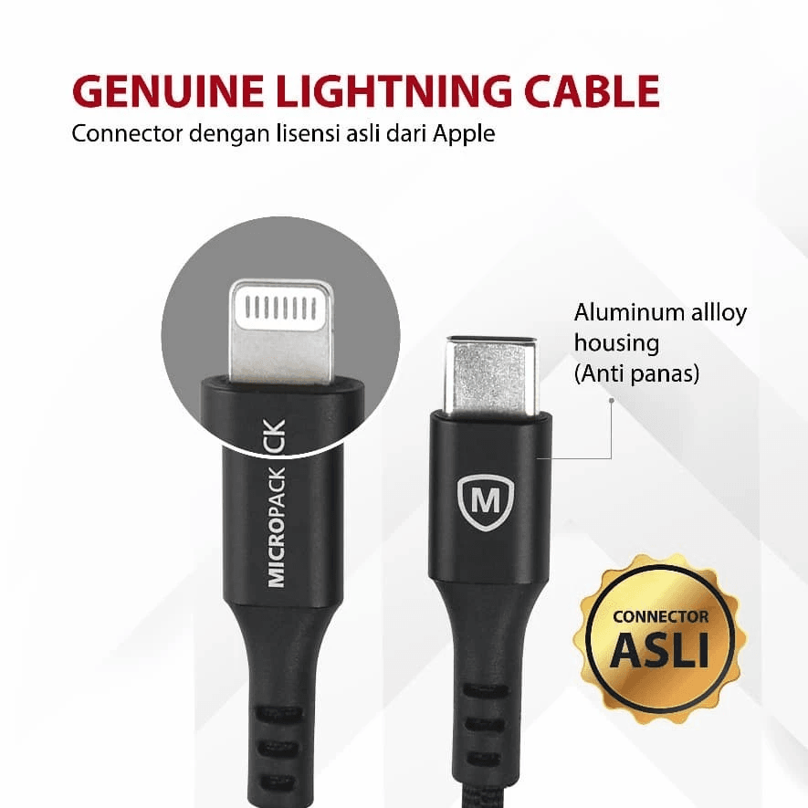 Micropack Cable USB C to Lightning (MFI) 1.2M (i-130CL) MFI Fast Charging Kabel Charger - SFI Group - 2