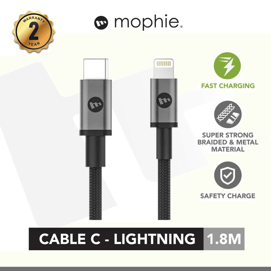 MOPHIE CABLE C TO LIGHTNING 1.8M BLACK - KABEL CHARGER IPHONE - SFI Group