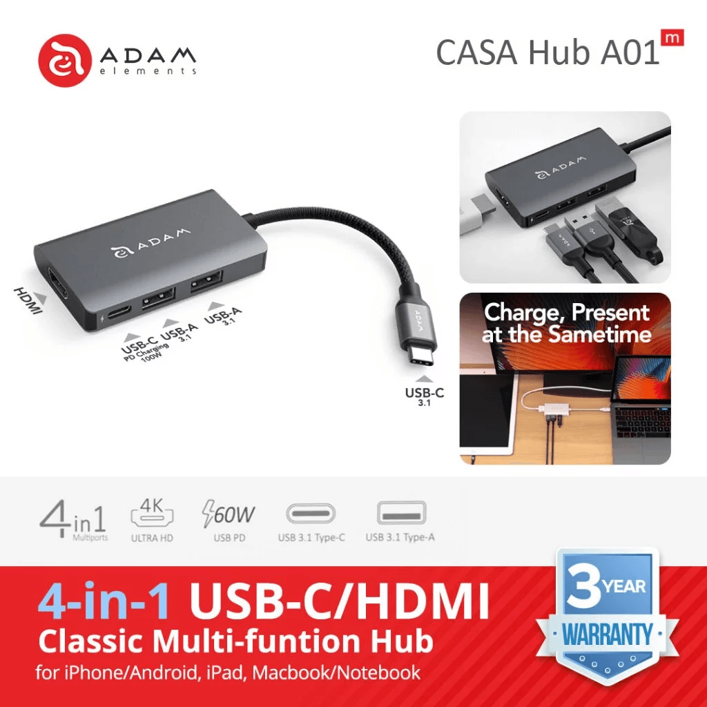 Adam Elements - Data Converter - CASA HUB A01M 4 Port USB C - Gray