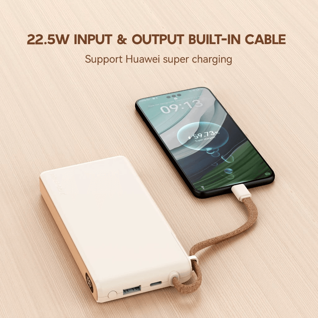 Micropack Powerbank 10.000mAh - Fast Charging 22,5watt - Built-in USB-C Cable - LED Display - Power Bank 10000 mAh - PB-C10 - SFI Group - 2
