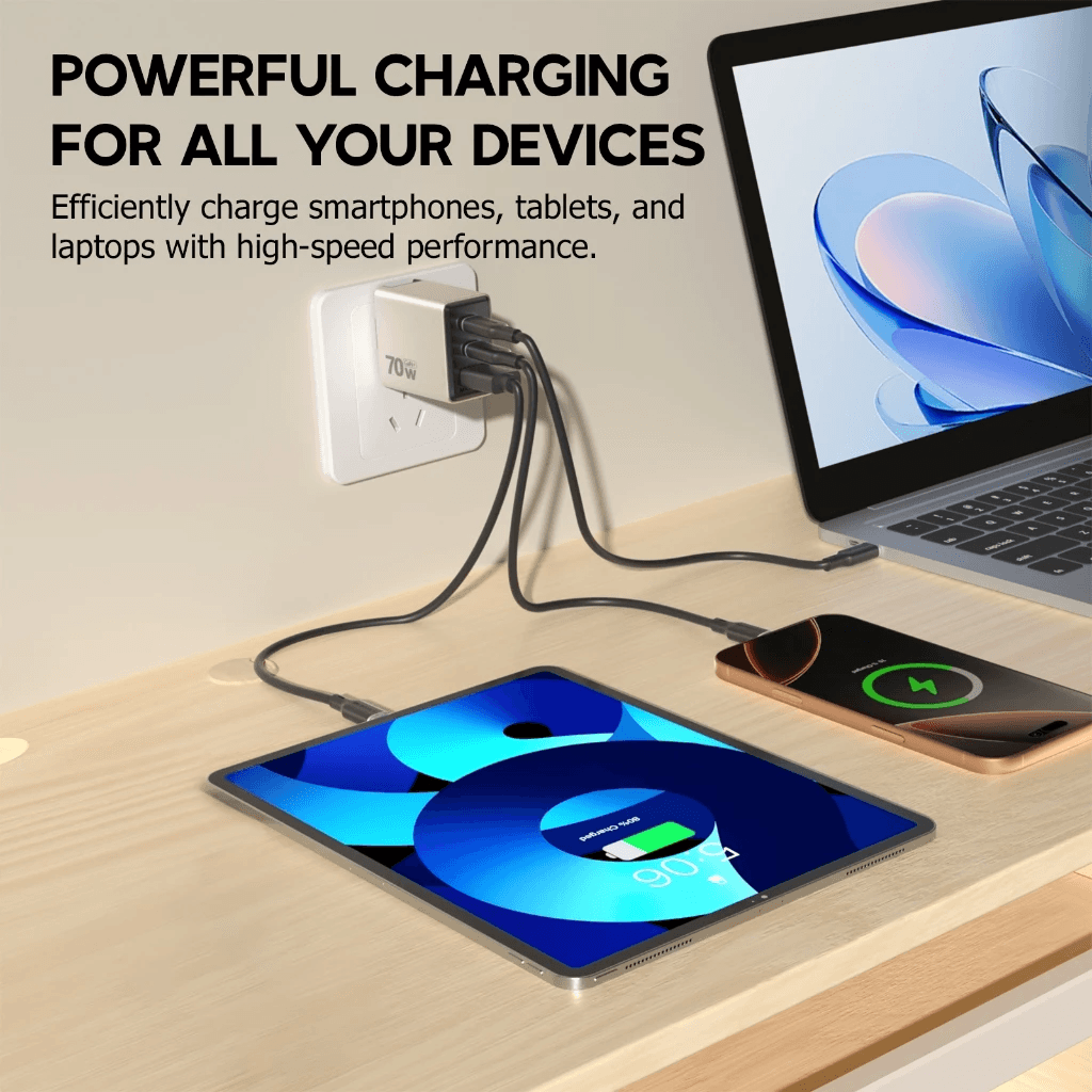 Micropack Wall Charger With Travel Adapter - Super Fast Charging 70W - GaN - USB-C1 + USB-C2 + USB-A - MWC-370-TI - SFI Group - 2