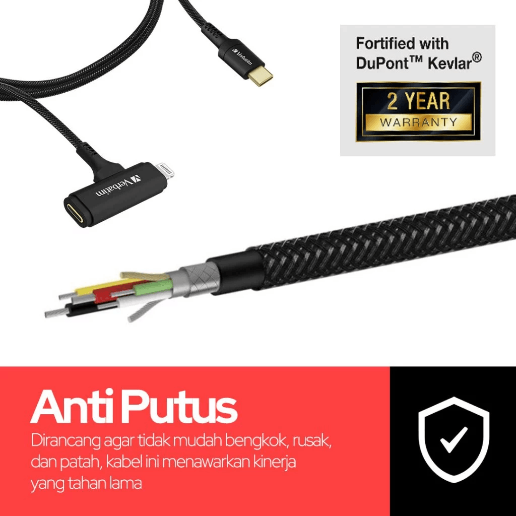 Verbatim Cable Charger 2 in 1 C to C & Lightning – 60W – 480 Mbps – 120 Cm - Fast Charging Kabel Data - SFI Group - 4