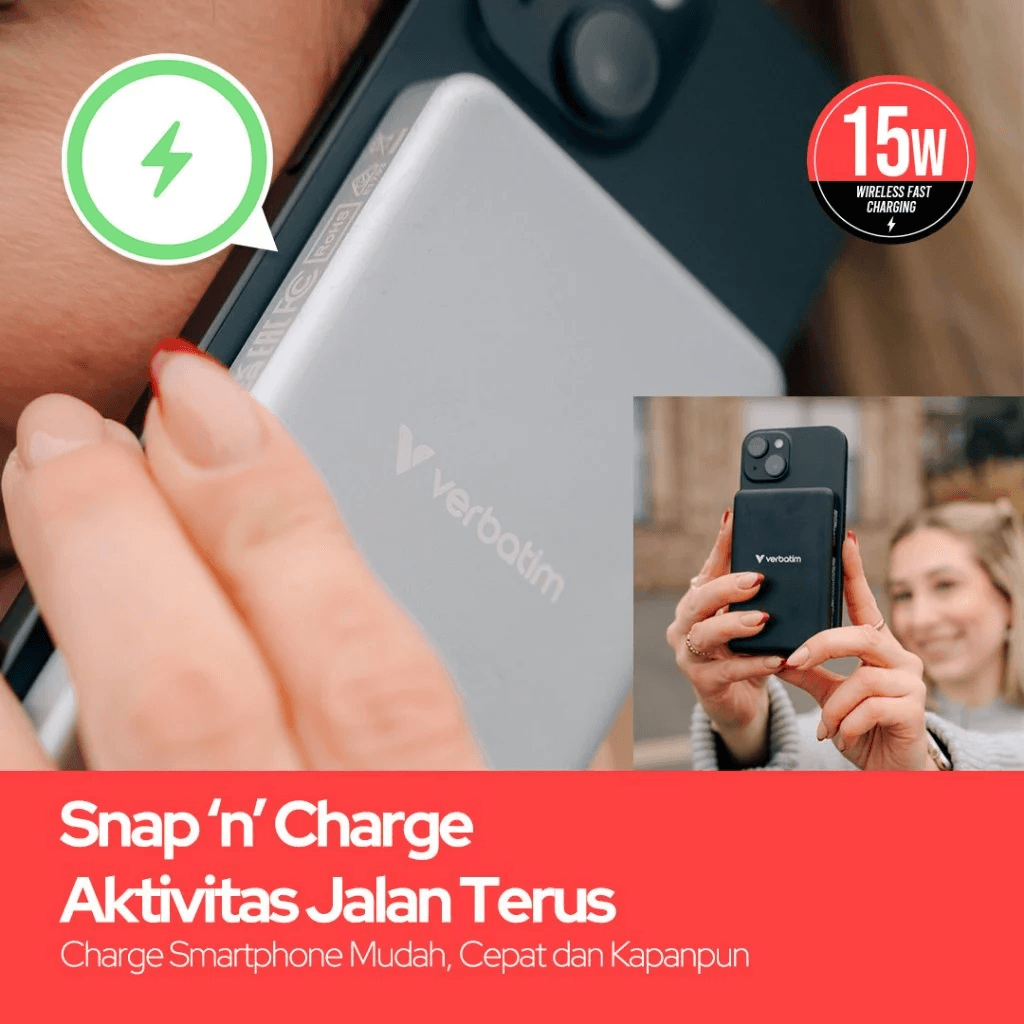 Verbatim Charge N Go – Power Bank Wireless Magnetic 10.000 mAh – Basic Powerbank 10.000 mAh - SFI Group - 2