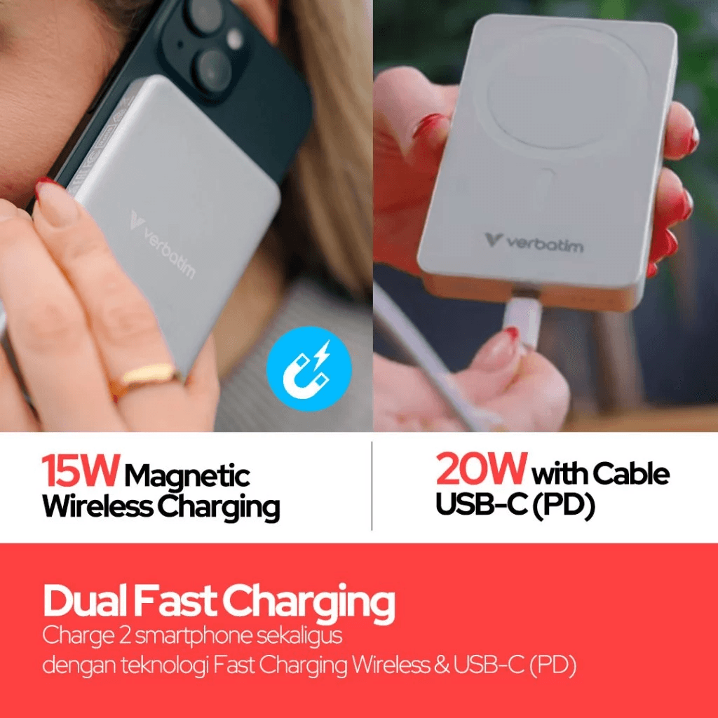 Verbatim Charge N Go – Power Bank Wireless Magnetic 10.000 mAh – Basic Powerbank 10.000 mAh - SFI Group - 3