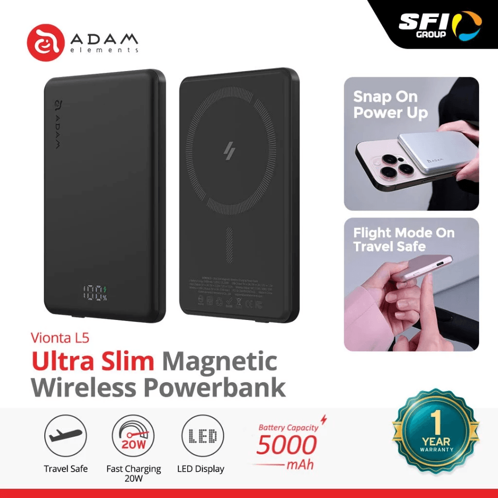 Adam Elements Vionta L10  L5 Ultra Slim Magnetic Wireless Charging Power Bank Powerbank 10.000 10000mAh  5.000 5000mAh - SFI Group
