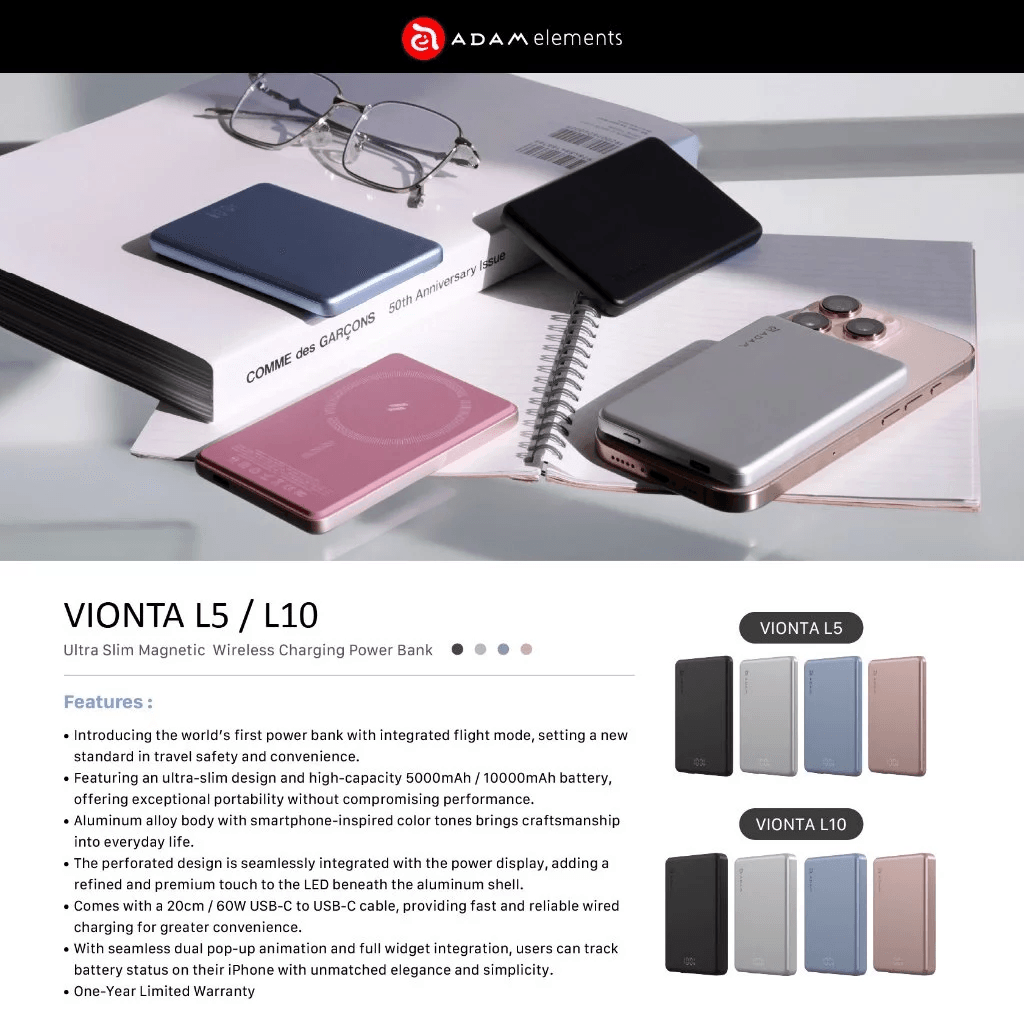 Adam Elements Vionta L10  L5 Ultra Slim Magnetic Wireless Charging Power Bank Powerbank 10.000 10000mAh  5.000 5000mAh - SFI Group - 3