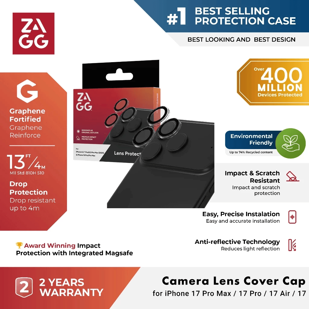 ZAGG Lens Protector iPhone 17/17 Pro/17 Air/17 Pro Max - Camera Ring ProMax - Pelindung Lensa Kamera - Premium - SFI Group