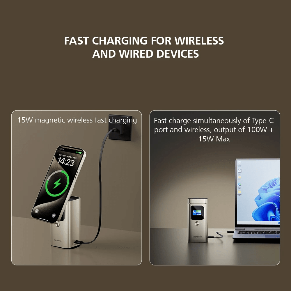 Micropack 4-in-1 Wireless Magnetic Powerbank - 15.000 mAh - Fast Charging - 100W - Qi2 - CCC (Titanium) - Power Bank 15000 - WPB-2100-TI - SFI Group - 3
