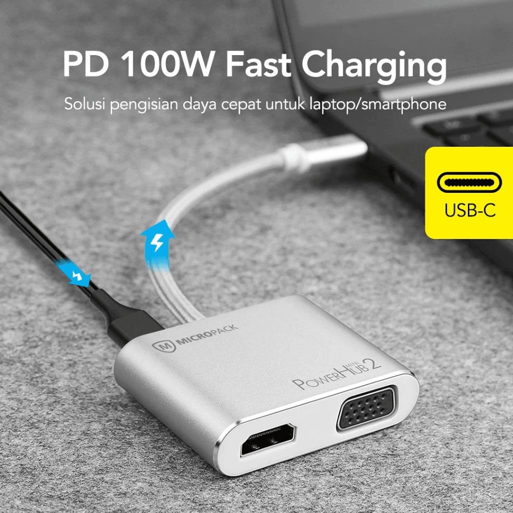 Micropack Data Converter 4-in-1 Multifunction - USB-C 4-IN-1 - HDMI 60Hz, VGA, Type C PD, Type A - MDC-4V-SL - SFI Group - 4