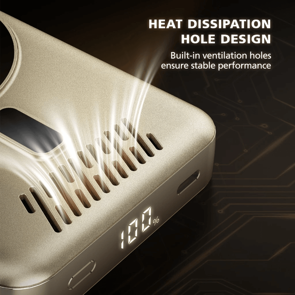 Micropack Wireless Powerbank 10.000 mAh - Fast Charging 35 watt - Ventilation Hole & Kickstand - Built-in USB-C Cable - 3-in-1 (TitaniumBlack) Power Bank 10000 - WPB-1035 - SFI Group - 5