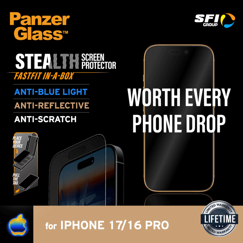 PanzerGlass Screen Protector iPhone 1717 Pro17 Pro Max1716 Pro - Stealth - Ultra Wide Fit - ProMax Tempered Glass - Anti Gores - SFI Group