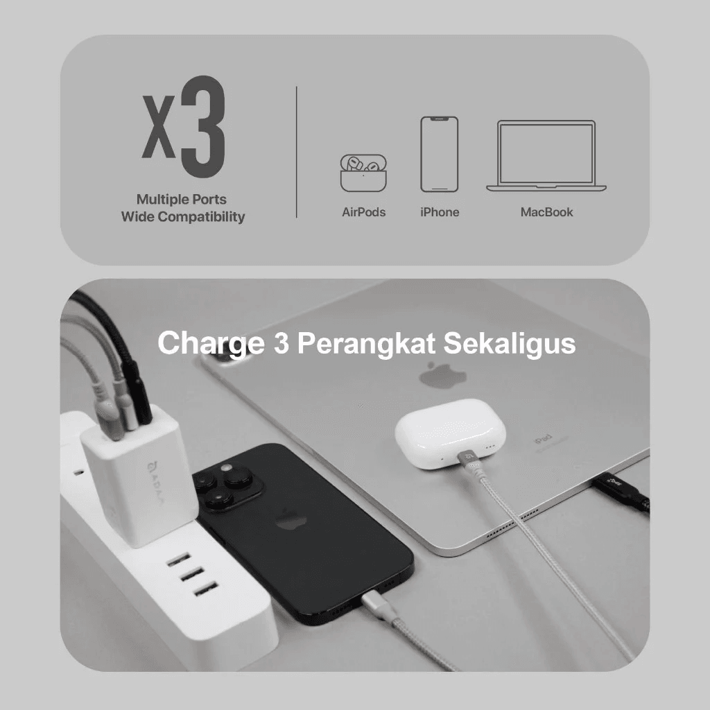Adam Elements - Wall Charger Charging - 3 Port - 65W GaN - Omnia X65 Th - Black - SFI Group - 3