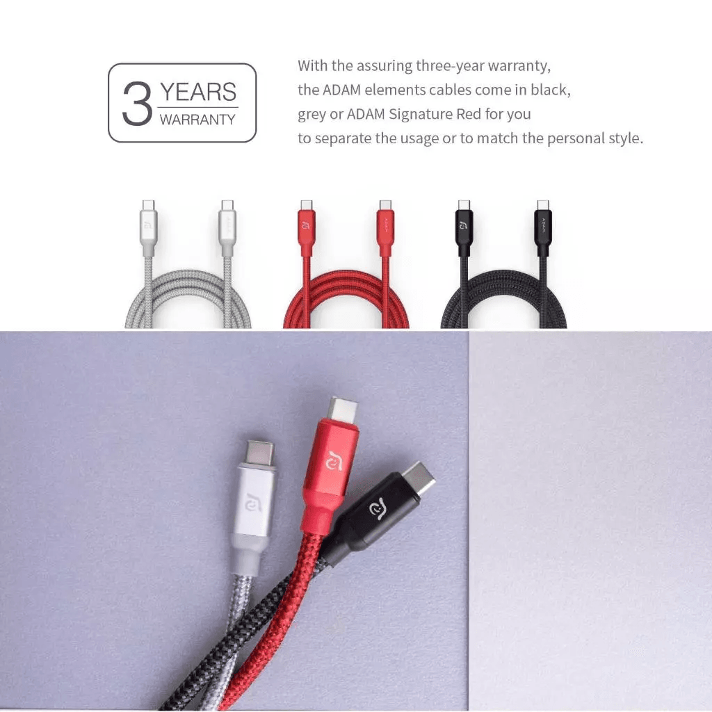 Adam Elements Cable Data USB-C 3.1 - Fast Charging C to C 100W - Nylon Braided - 10 Gbps - 100 cm - Casa C100+ - Black - ACBADC100BK - SFI Group - 5