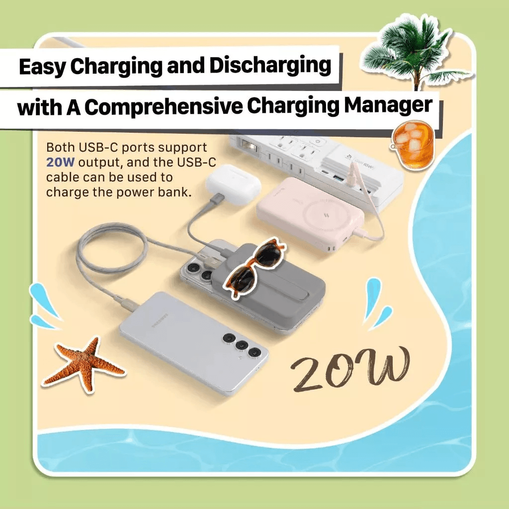 Adam Elements - Power Bank Magnetic Wireless - Built In USB C Cable - 10000 10.000 mAh - 8 In 1 - Compatible With Apple Watch & Samsung Galaxy Watch - 20W - Powerbank - Vionta C2 Pro - SFI Group - 5