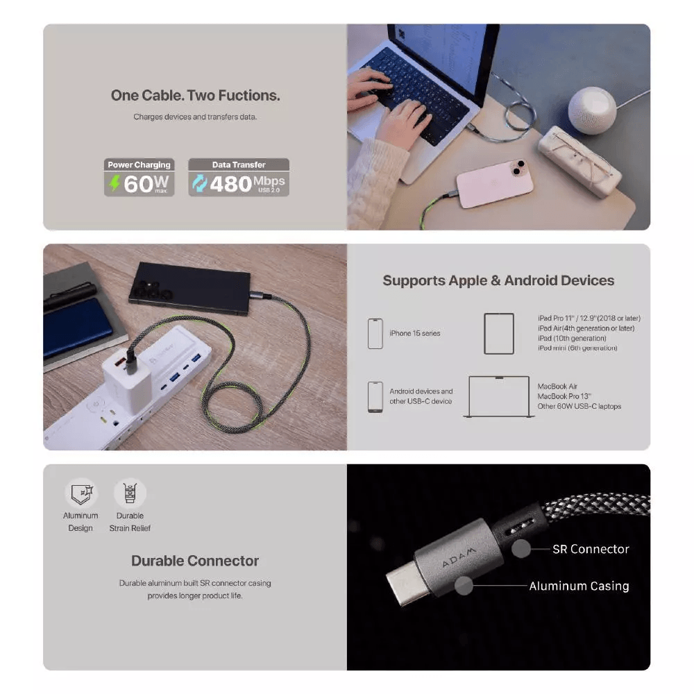 Adam Elements Cable Data Magnetic USB C to C 60W - 100 cm - Kabel Data/Kabel Charger - Casa MS100 - ACBADMS100 - SFI Group - 4
