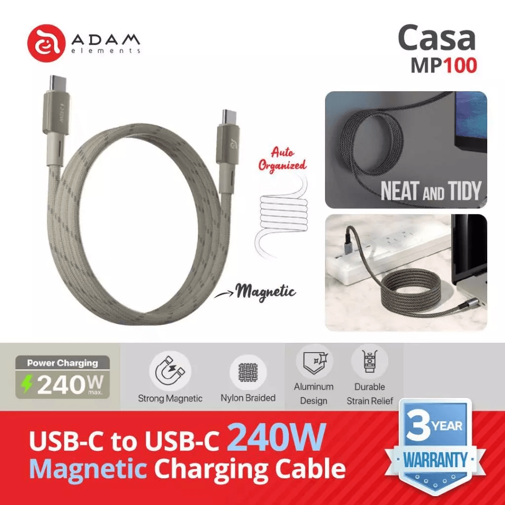 Adam Elements Cable Data Magnetic USB C to C 240W - 100 cm - Kabel Data/Kabel Charger - Casa MP100 - ACBADMP100 - SFI Group