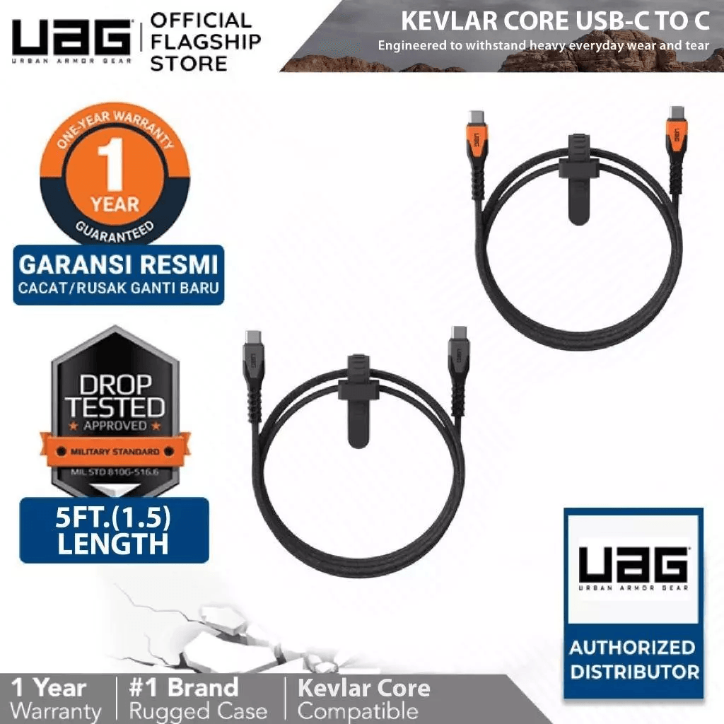 UAG - Cable Usb C To C Rugged Kevlar - 150 Cm - 60W - (Cable Only) - Kabel Charger/Kabel Data - SFI Group