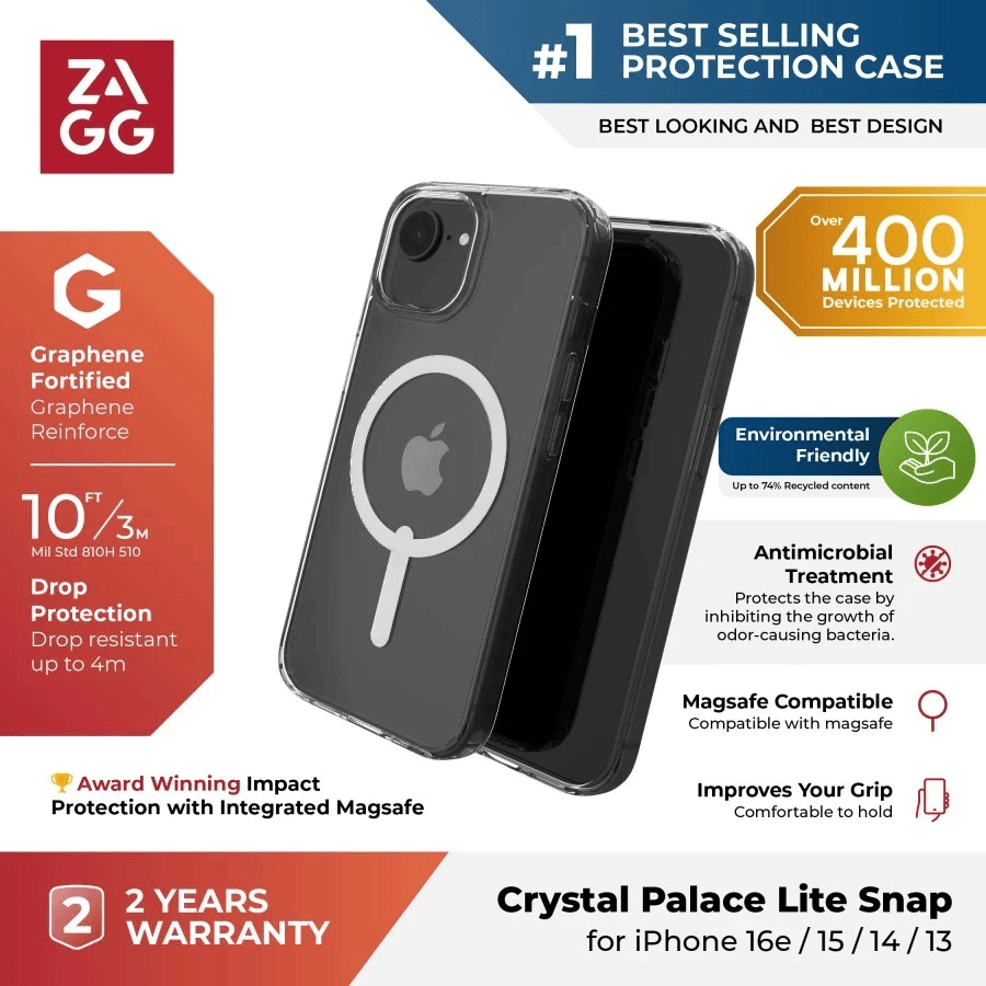 Zagg Case iPhone 16e/15/14/13 Crystal Palace Snap Lite Casing - Essential Snap Clear Magsafe (702321805)