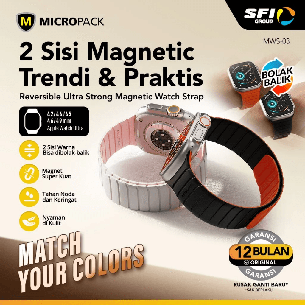 Micropack Magnetic Watch Strap - Stylish & Comfy - Skin Friendly - Reversible 2 Sides 42 Ultra - MWS-03