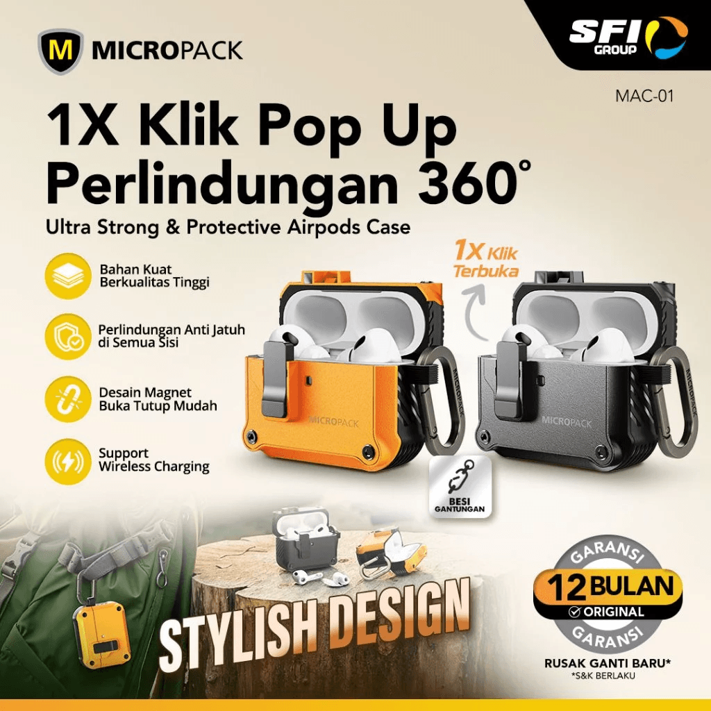 Micropack Case For Airpods Pro 3 - Strong & Protective - Magnetic One Click Auto Pop - Drop Protection - MAC-01