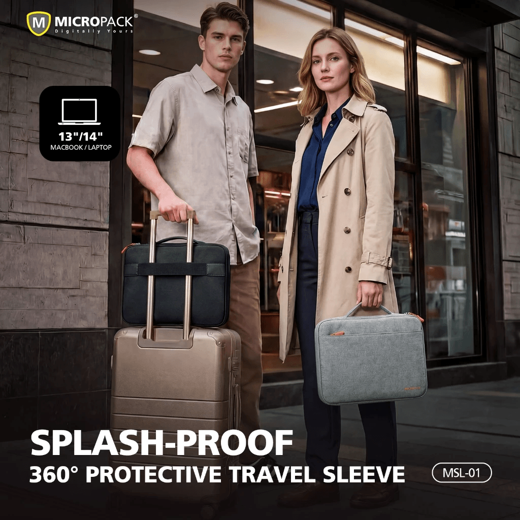 Micropack Sleeve Laptop 13" / 14" inch - Macbook - Water Resistant - Splash Proof & Shock Absorbing - Tas Trolley Strap - MSL - 01 - 4