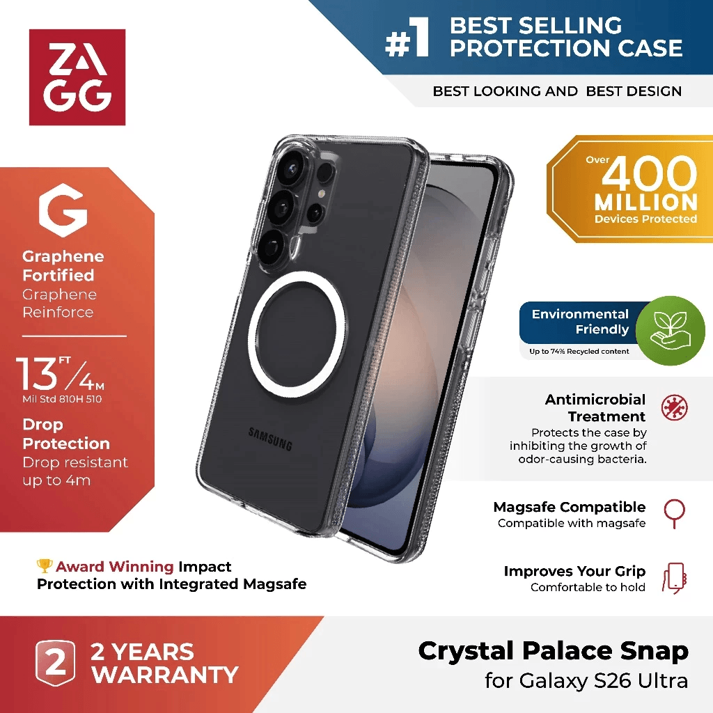 ZAGG Case For Samsung Galaxy S26 Ultra - Casing HP Crystal Palace Snap - Clear Snap Magsafe - SFI Group