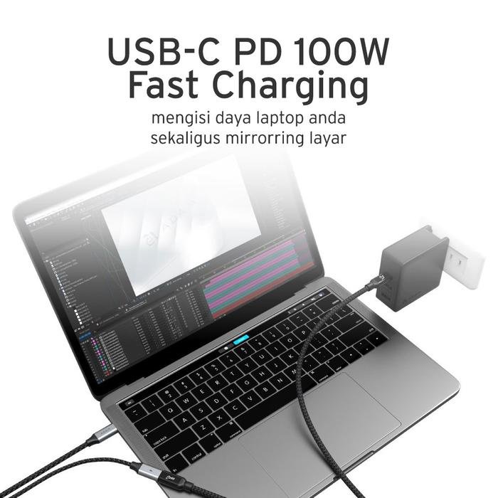Adam Elements Data Converter & Cable Data USB-C to HDMI & Type-C PD 100W 180 cm - Fast Charging - Kabel Charger - Casa H180 - ACBADH180M - SFI Group - 2