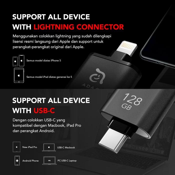 Adam Elements iKlips C 128GB USB C & Lightning Flash Drive OTG for iPhone Android Macbook Laptop - SFI Group - 3