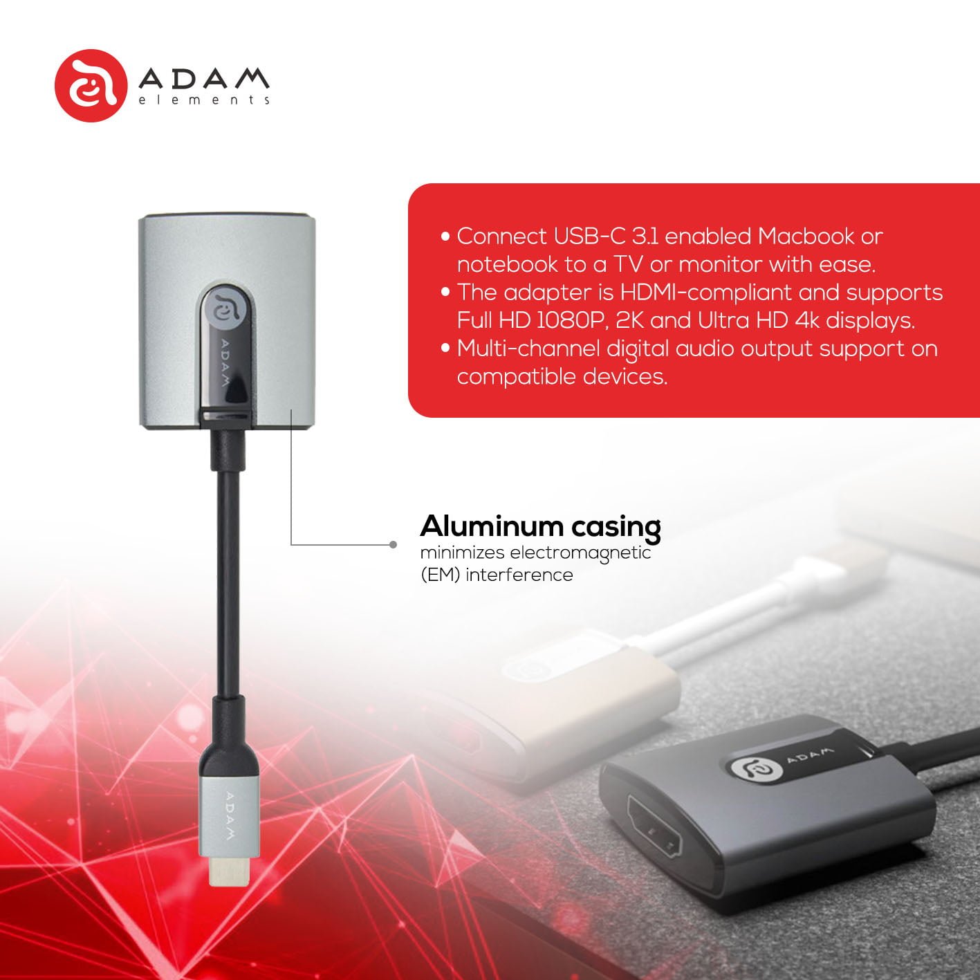 Adam Elements CASA H01 - Data Converter - USB Type C TO HDMI - SFI Group - 2