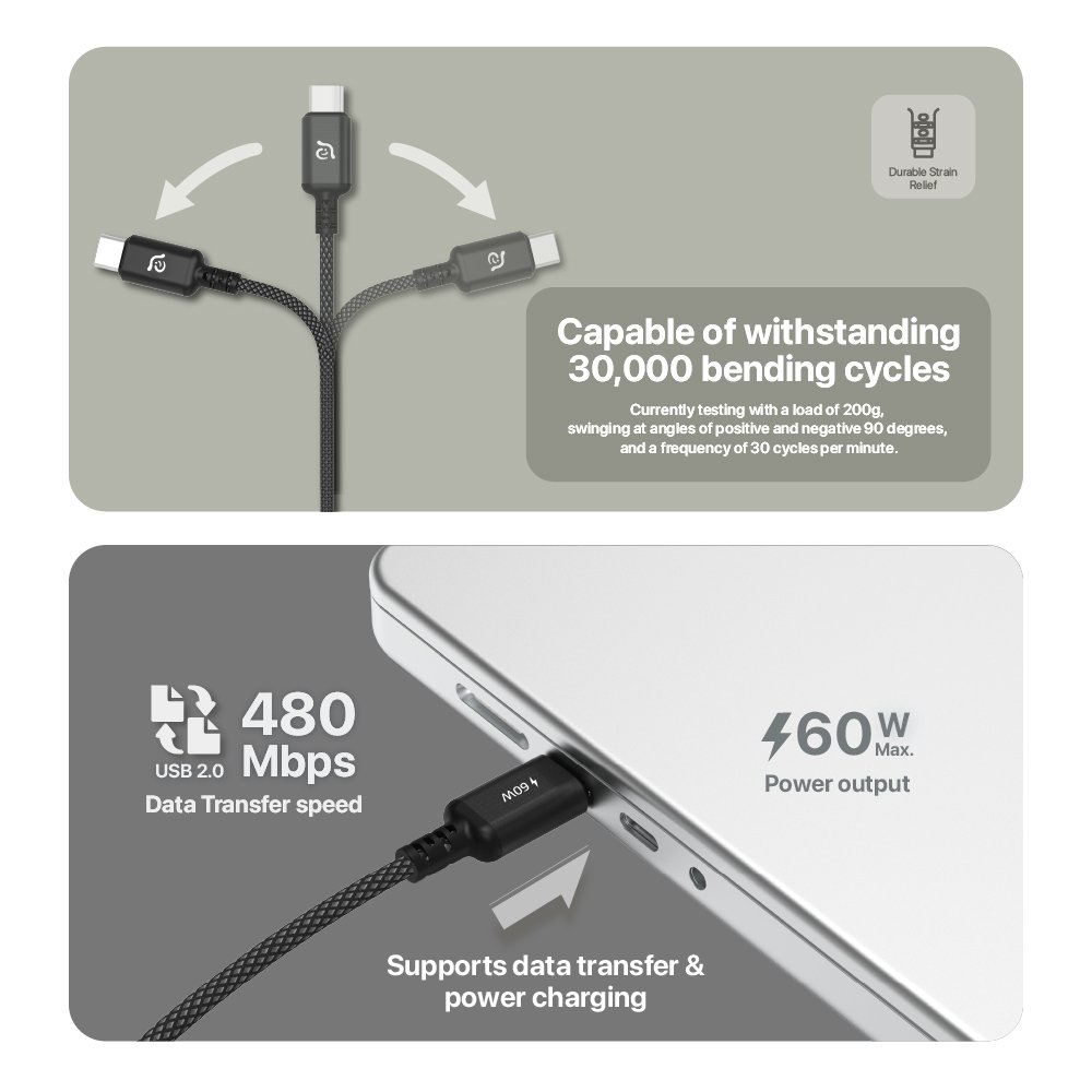 Adam Elements Cable Charger CASA S120 Type C To C 60W - Kabel Charging - Braided - SFI Group - 3