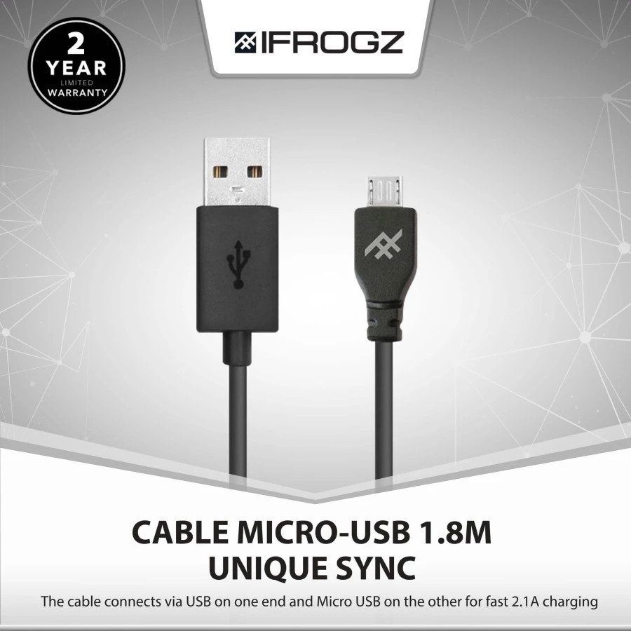 IFROGZ CABLE UNIQUE SYNC MICRO USB CABLE 1.8M BLACK (IFUSMR-BK1)