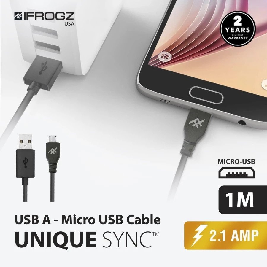 IFROGZ CABLE UNIQUE SYNC MICRO USB 1M BLACK (IFZ-SYNCUSB-BLK)