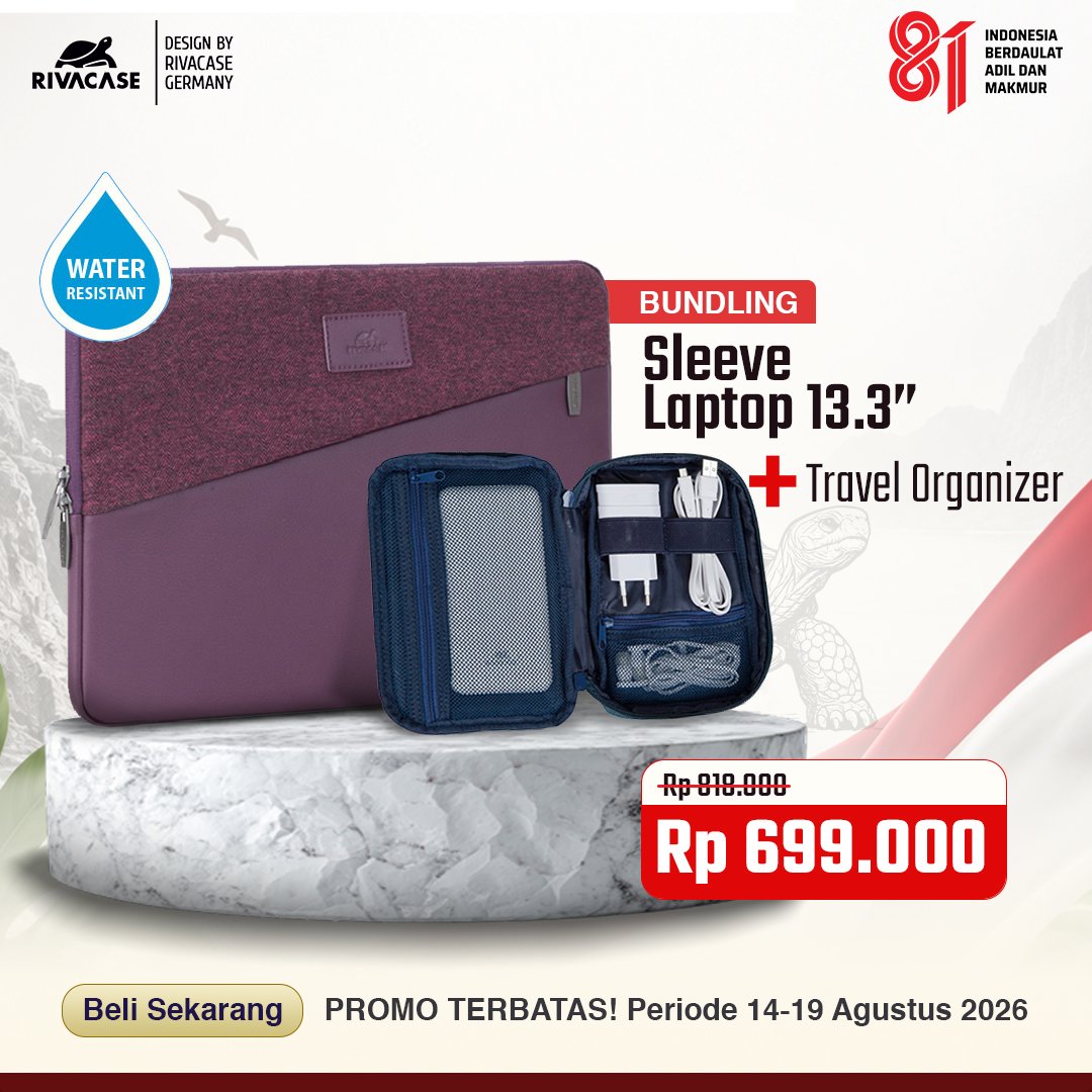 [PROMO KEMERDEKAAN] RIVACASE Sleeve Laptop 13.3 Inch MacBook Air Pro M1 M2 M3 Egmont 7903 Red - BONUS Travel Organizer 5631 Original