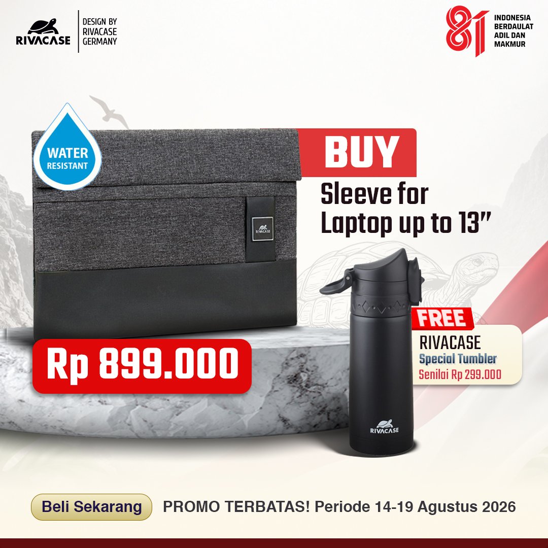 [PROMO KEMERDEKAAN] RIVACASE Sleeve Laptop 13.3 Inch MacBook Air Pro M1 M2 M3 Lantau 8802 Black Melange - BONUS Vacuum Flask Original