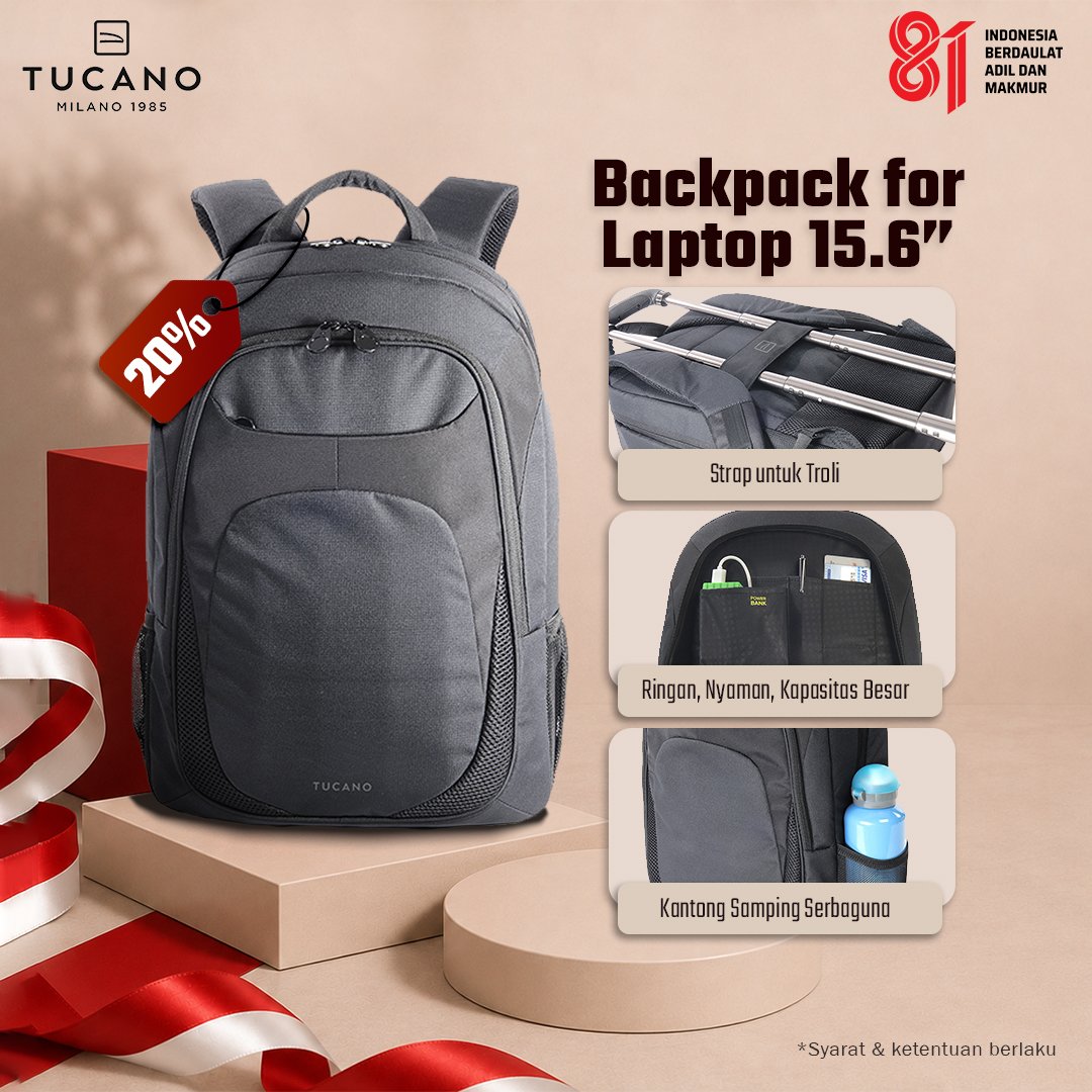 TUCANO Tas Ransel Backpack 15.6 Inch (Up to MacBook Pro 16) Vario BKVAR - Kapasitas Luas Nyaman Original
