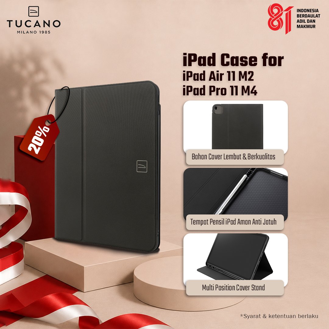 [PROMO KEMERDEKAAN] TUCANO Case Casing iPad Air 11 M2 (2024) / Air 10.9 Up Plus IPD109UPP-BK - Slot Apple Pencil Smart Stand Original