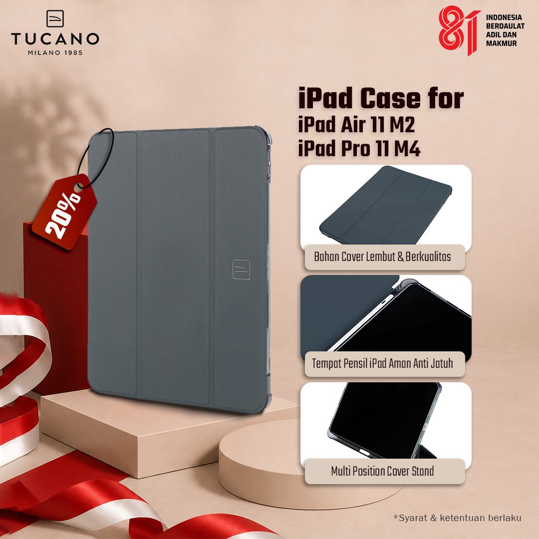 [PROMO KEMERDEKAAN] TUCANO Case Casing iPad Pro 11 M4 (2024) Satin IPDP11M4ST-BBK - Slot Apple Pencil Pro Smart Stand Original