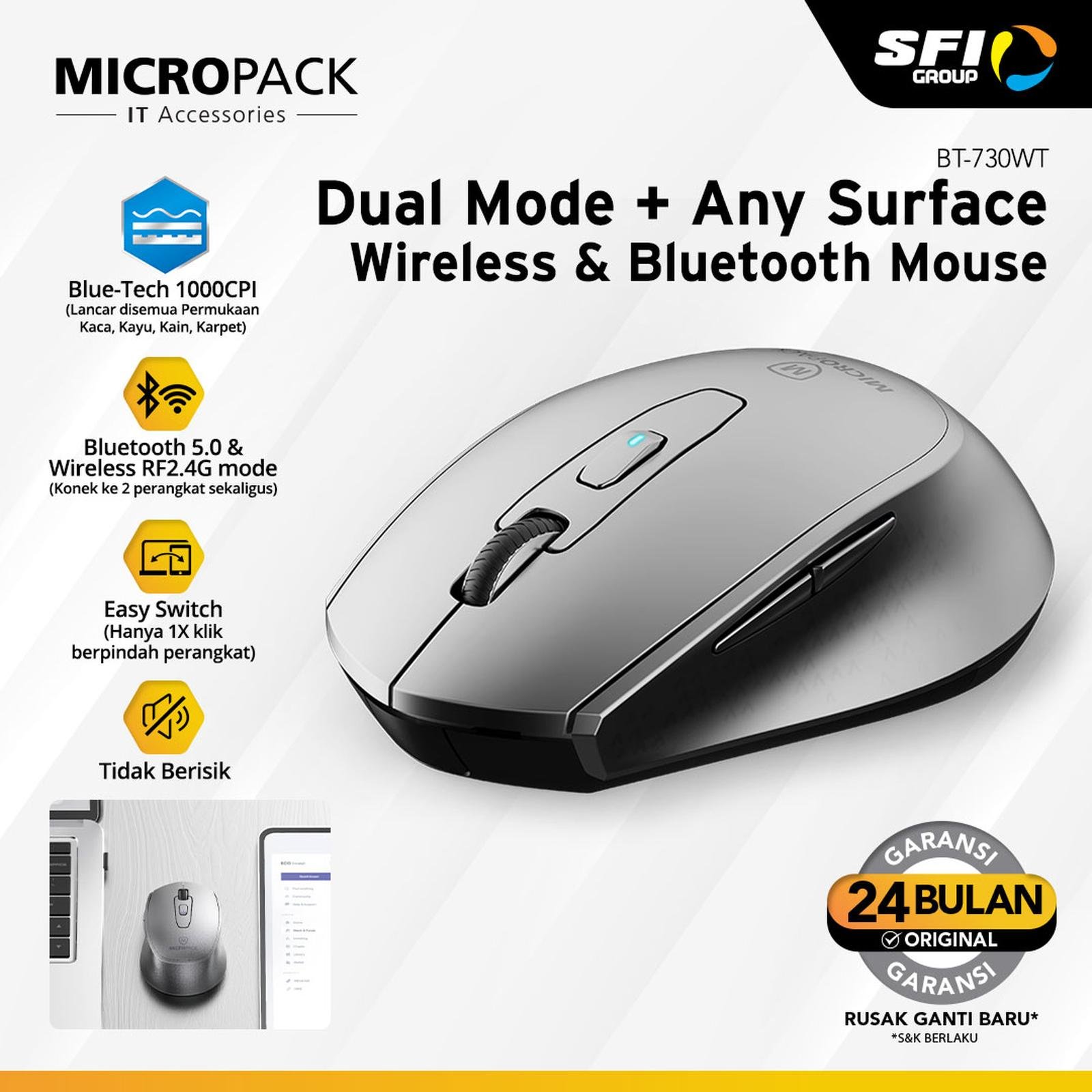 MICROPACK Keyboard Mouse Wireless Silent Combo Inspire 1200 DPI Bluetooth 2.4G - Multi Device Slim Original